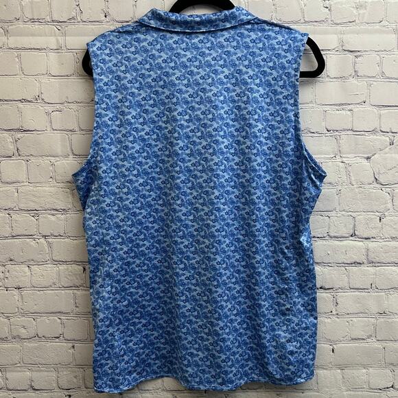 Vineyard Vines Performance Polo Tank Top Hibiscus Blue Floral XL Golf Activewear - Picture 5 of 6